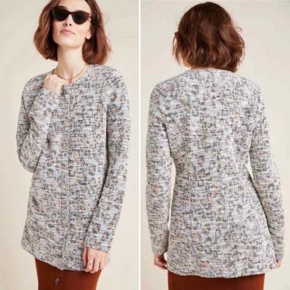 Anthropologie Dolan Abstract Leopard Print Longline Tweed Blazer Light Jacket - Picture 2 of 13